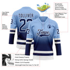Custom Light Blue Navy-White Fade Fashion Hockey Lace Neck Jersey