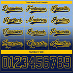 Custom Light Blue Navy-Yellow Fade Fashion Hockey Lace Neck Jersey