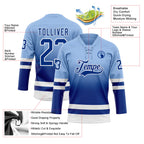 Custom Light Blue Royal-White Fade Fashion Hockey Lace Neck Jersey