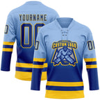 Custom Light Blue Royal-Yellow Fade Fashion Hockey Lace Neck Jersey