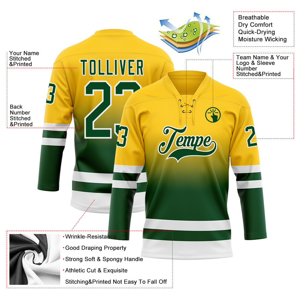Custom Yellow Green-White Fade Fashion Hockey Lace Neck Jersey