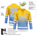 Custom Yellow Light Blue-White Fade Fashion Hockey Lace Neck Jersey