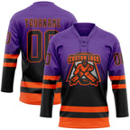 Custom Purple Black-Orange Fade Fashion Hockey Lace Neck Jersey