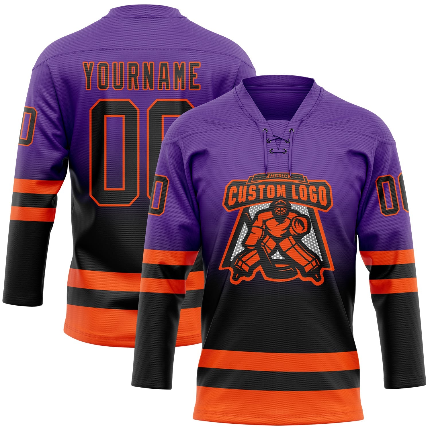 Custom Purple Black-Orange Fade Fashion Hockey Lace Neck Jersey