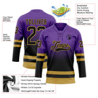 Custom Purple Black-Old Gold Fade Fashion Hockey Lace Neck Jersey