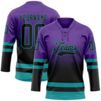 Custom Purple Black-Teal Fade Fashion Hockey Lace Neck Jersey