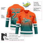 Custom Orange Teal-White Fade Fashion Hockey Lace Neck Jersey
