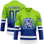 Custom Neon Green Royal-White Fade Fashion Hockey Lace Neck Jersey