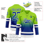 Custom Neon Green Royal-White Fade Fashion Hockey Lace Neck Jersey
