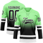 Custom Pea Green Black-White Fade Fashion Hockey Lace Neck Jersey