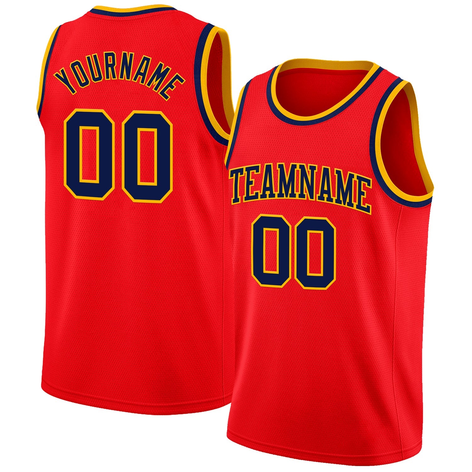 Custom Fire Red Navy-Gold Authentic Basketball Jersey