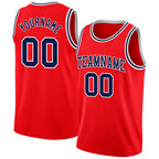 Custom Fire Red Navy-White Authentic Basketball Jersey