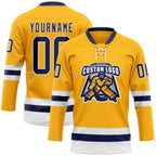Custom Gold Navy-White Hockey Lace Neck Jersey