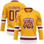 Custom Gold Crimson-White Hockey Lace Neck Jersey