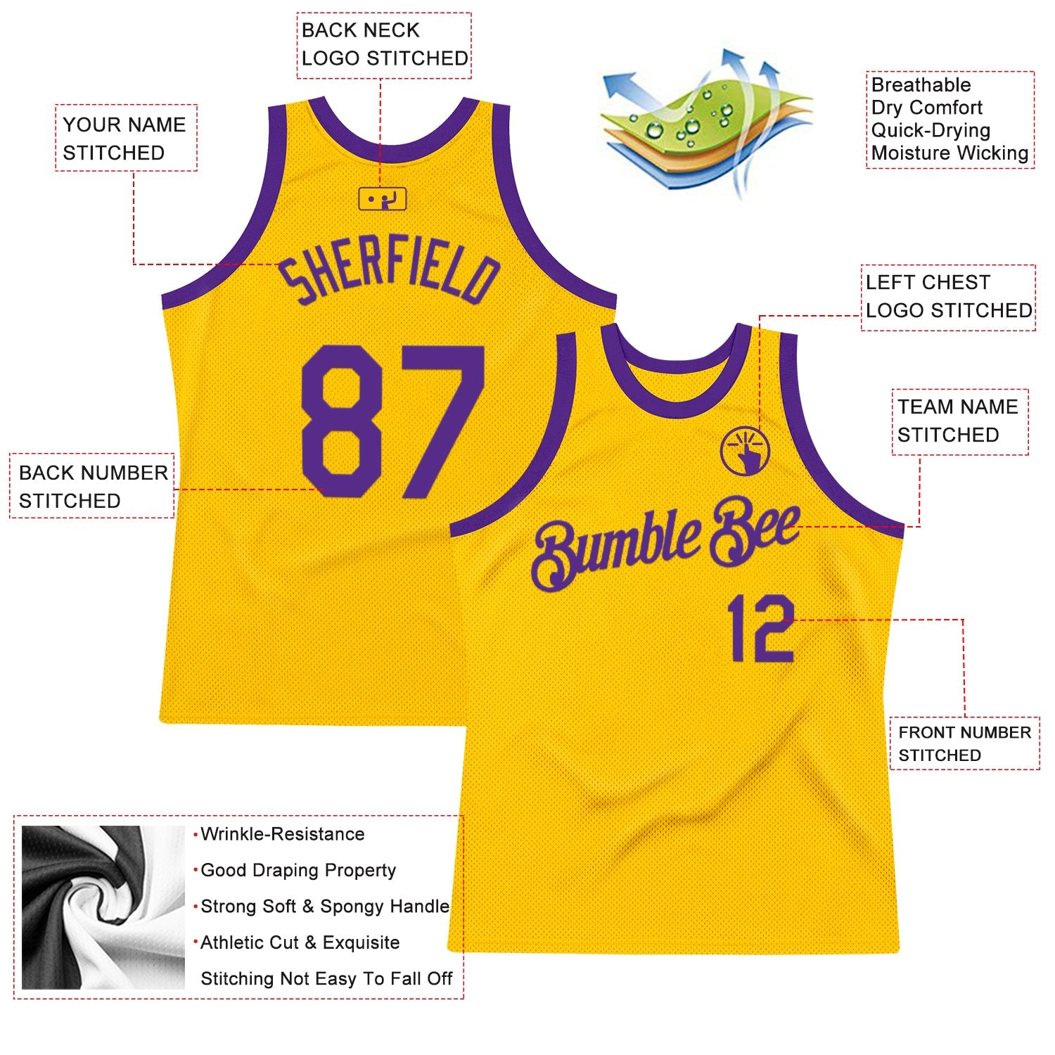 Custom Gold Purple Authentic Throwback Basketball Jersey