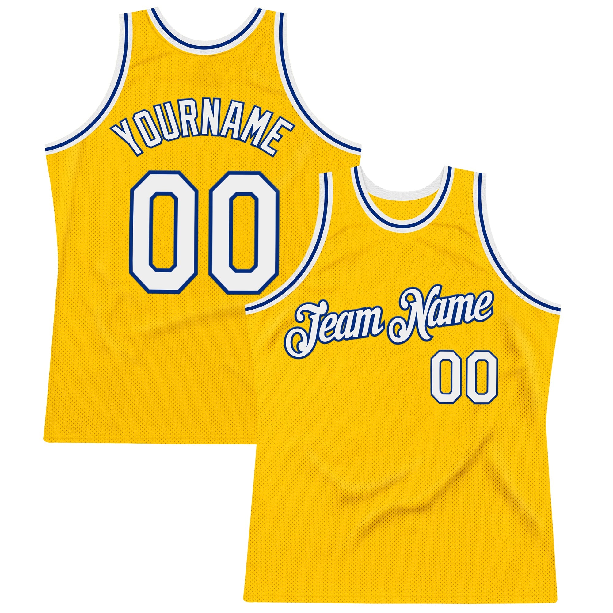 Custom Gold White-Royal Authentic Throwback Basketball Jersey