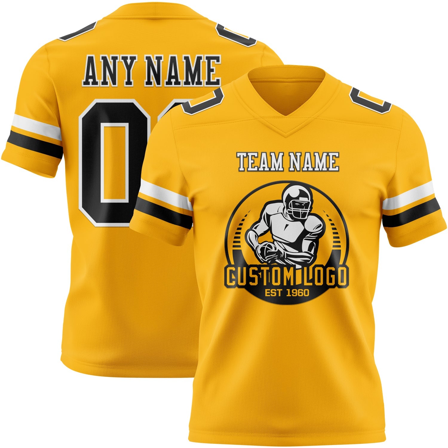 Custom Gold Black-White Authentic Football Jersey