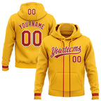 Custom Stitched Gold Red-White Baseball Pullover Sweatshirt Hoodie