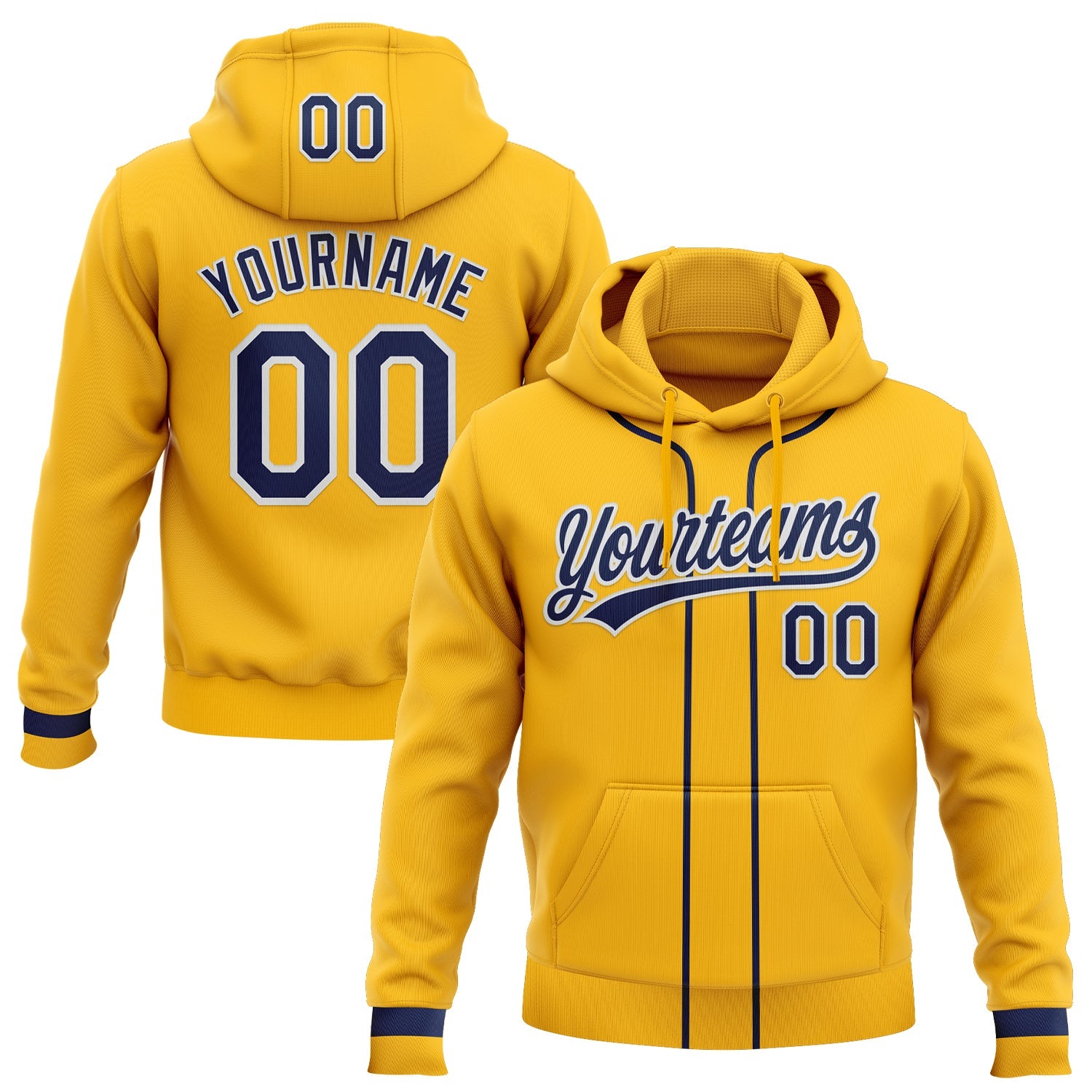 Custom Stitched Gold Navy-White Baseball Pullover Sweatshirt Hoodie