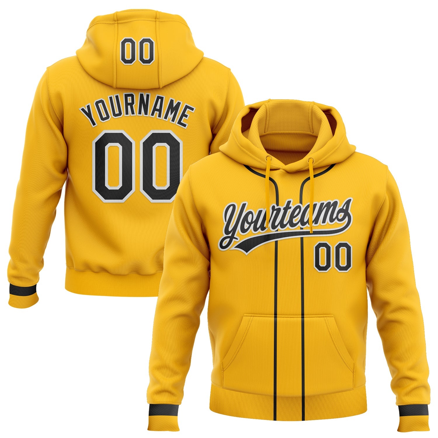 Custom Stitched Gold Black-White Baseball Pullover Sweatshirt Hoodie