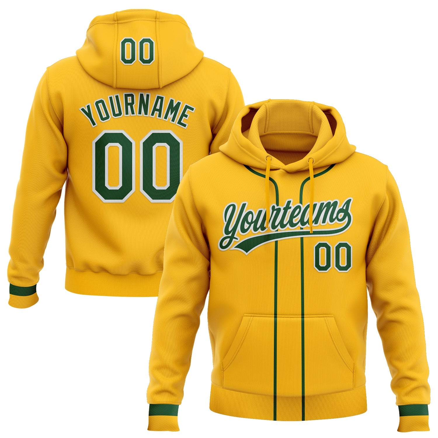 Custom Stitched Gold Green-White Baseball Pullover Sweatshirt Hoodie