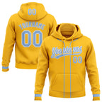Custom Stitched Gold Light Blue-White Baseball Pullover Sweatshirt Hoodie