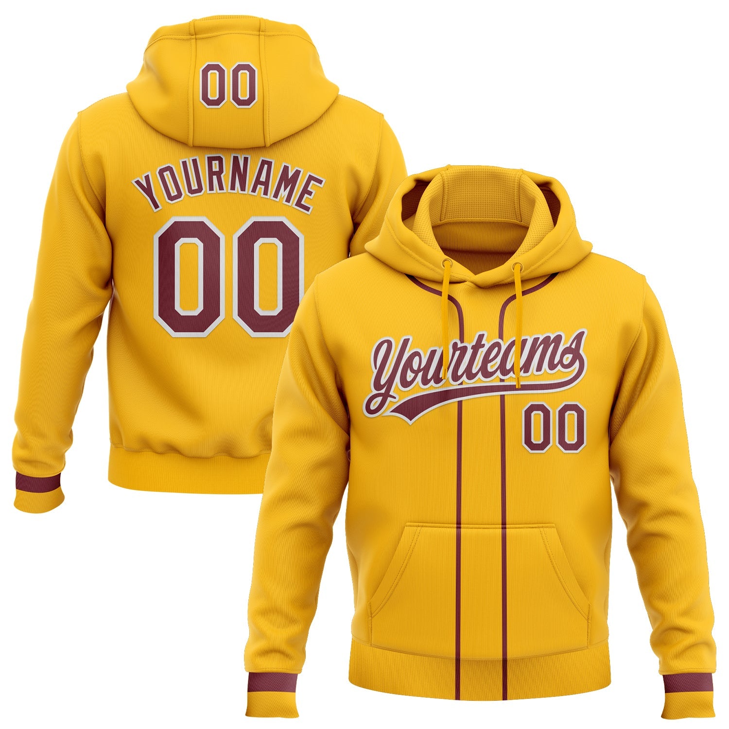 Custom Stitched Gold Burgundy-White Baseball Pullover Sweatshirt Hoodie