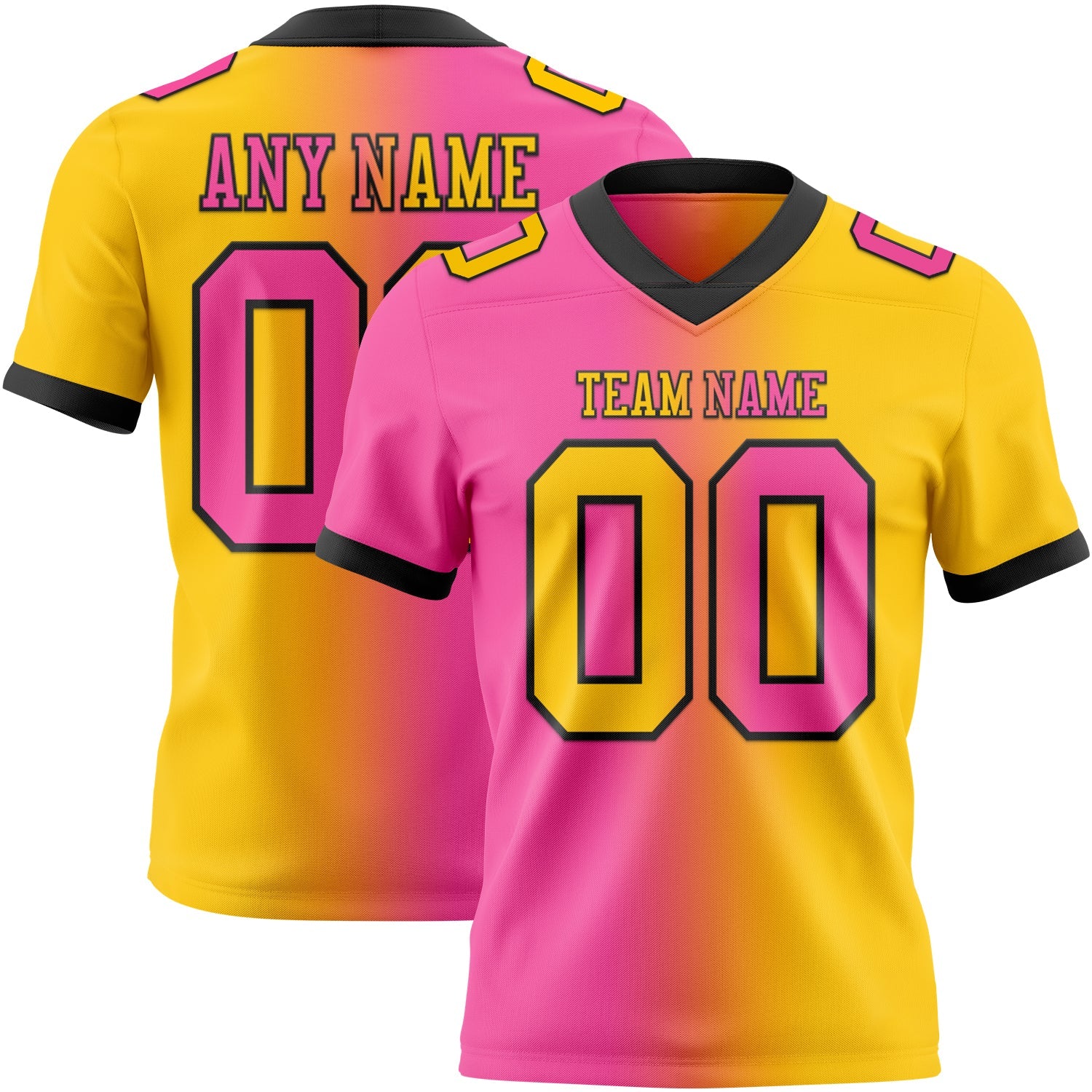 Custom Yellow Pink-Black Authentic Gradient Fashion Football Jersey