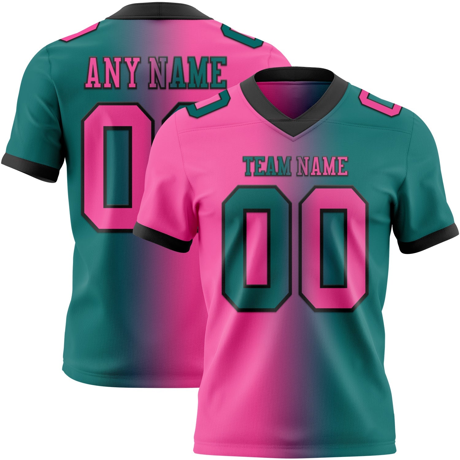 Custom Teal Pink-Black Authentic Gradient Fashion Football Jersey