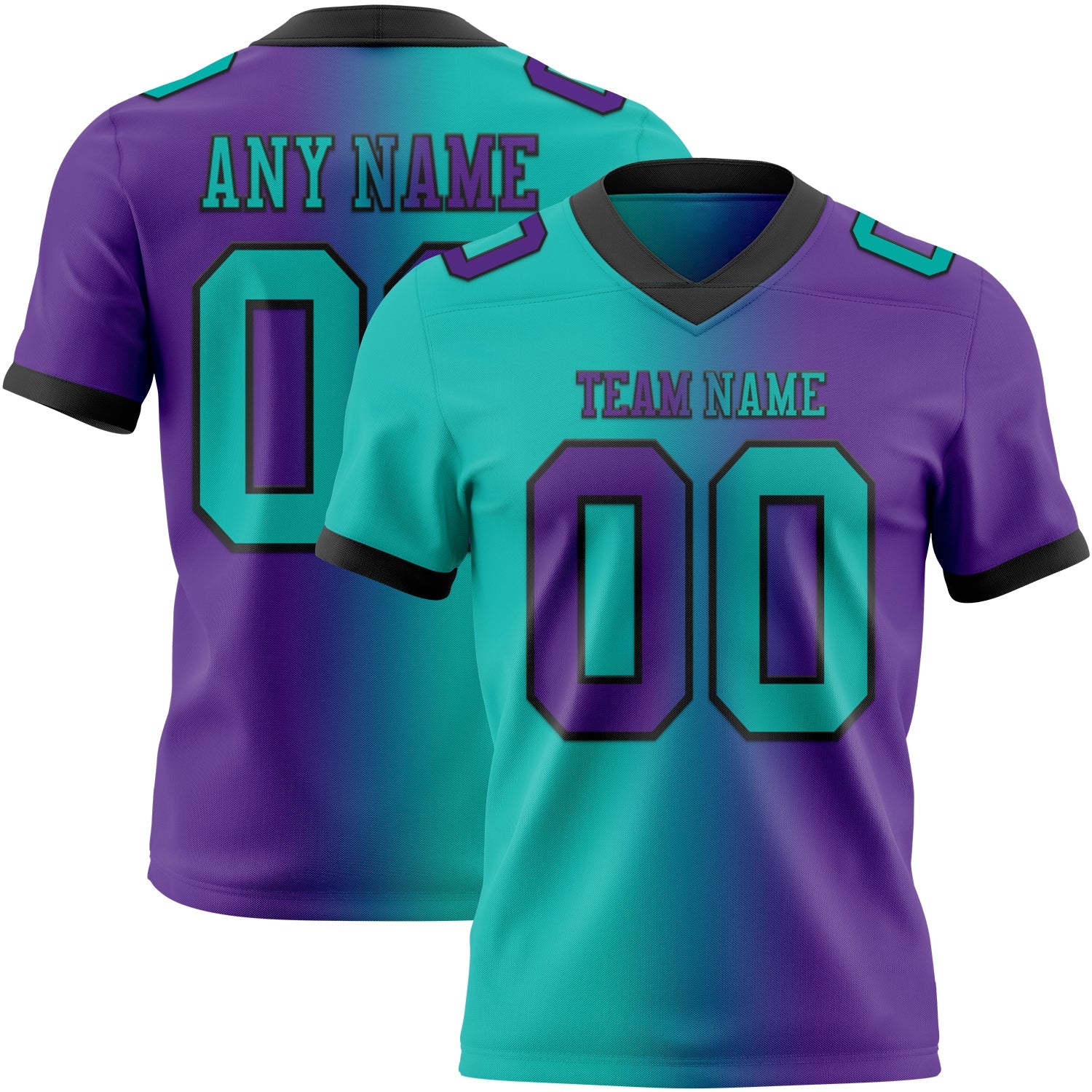 Custom Purple Aqua-Black Authentic Gradient Fashion Football Jersey