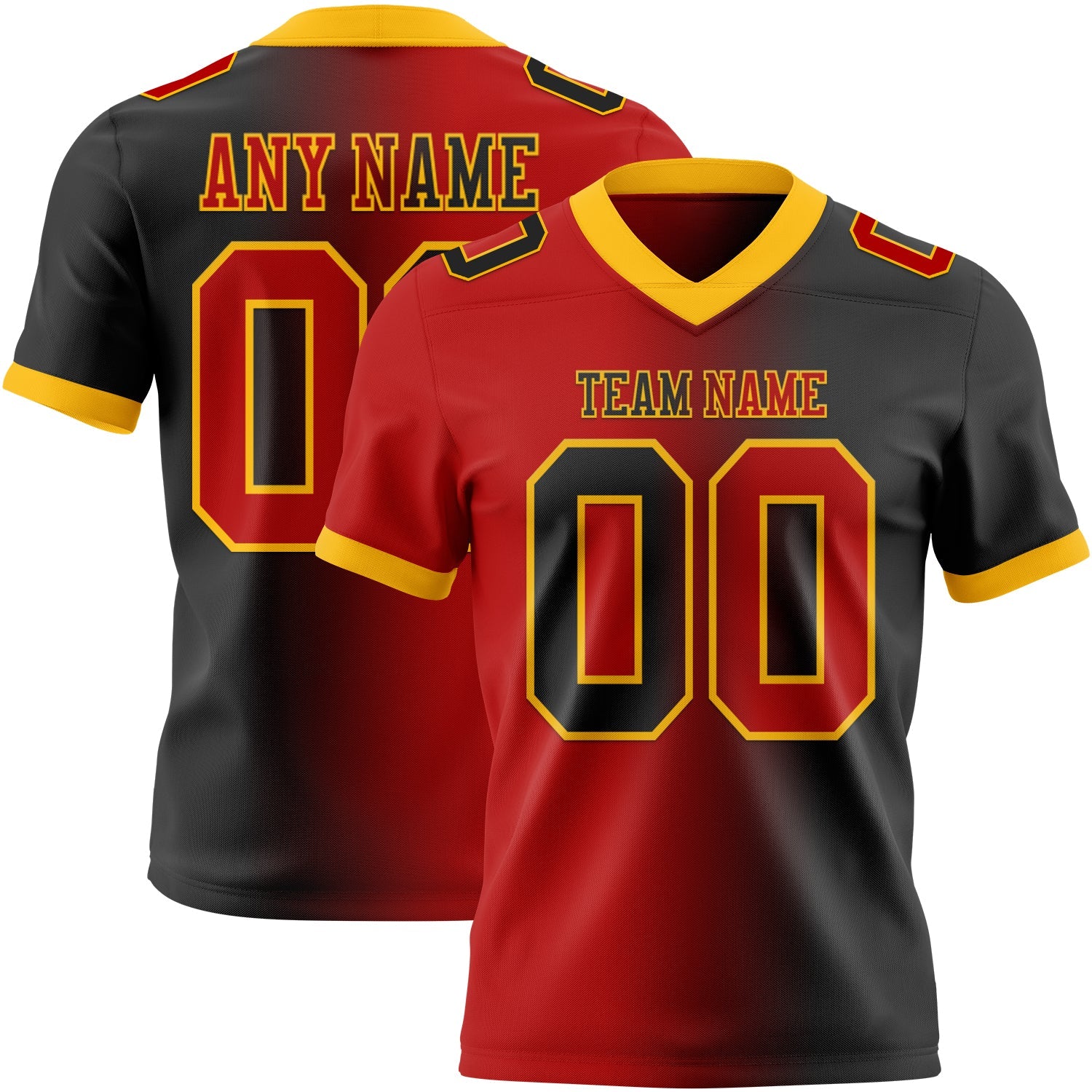 Custom Black Red-Gold Authentic Gradient Fashion Football Jersey