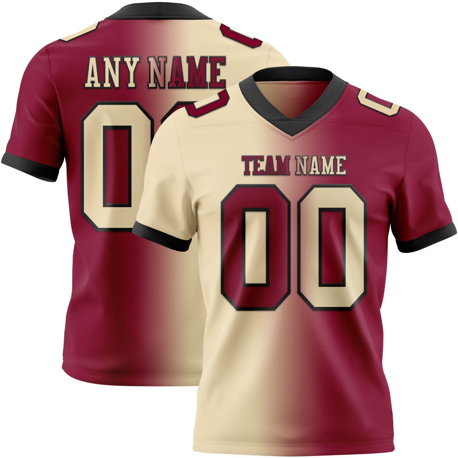 Custom Maroon Cream-Black Authentic Gradient Fashion Football Jersey