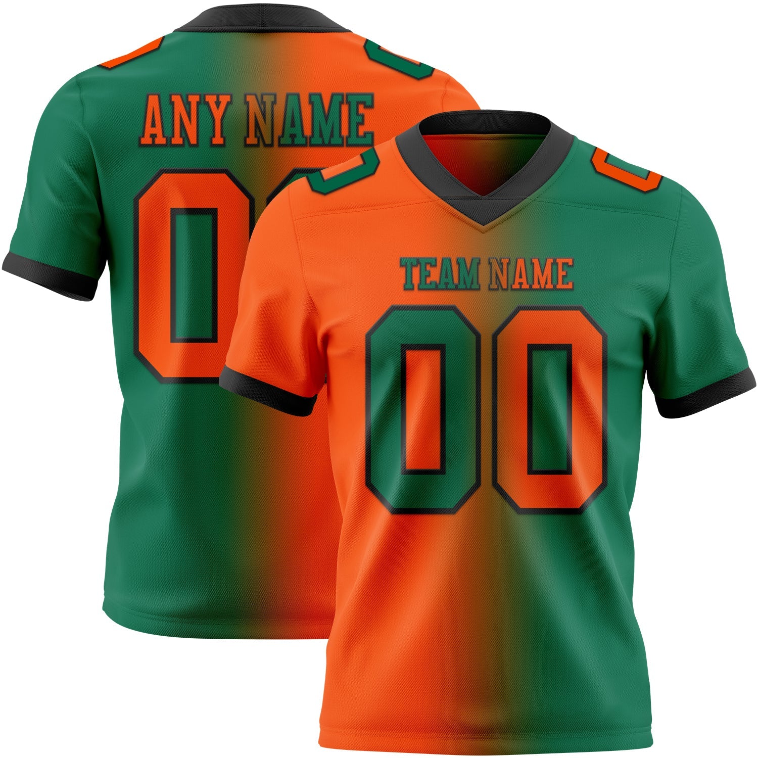 Custom Kelly Green Orange-Black Authentic Gradient Fashion Football Jersey