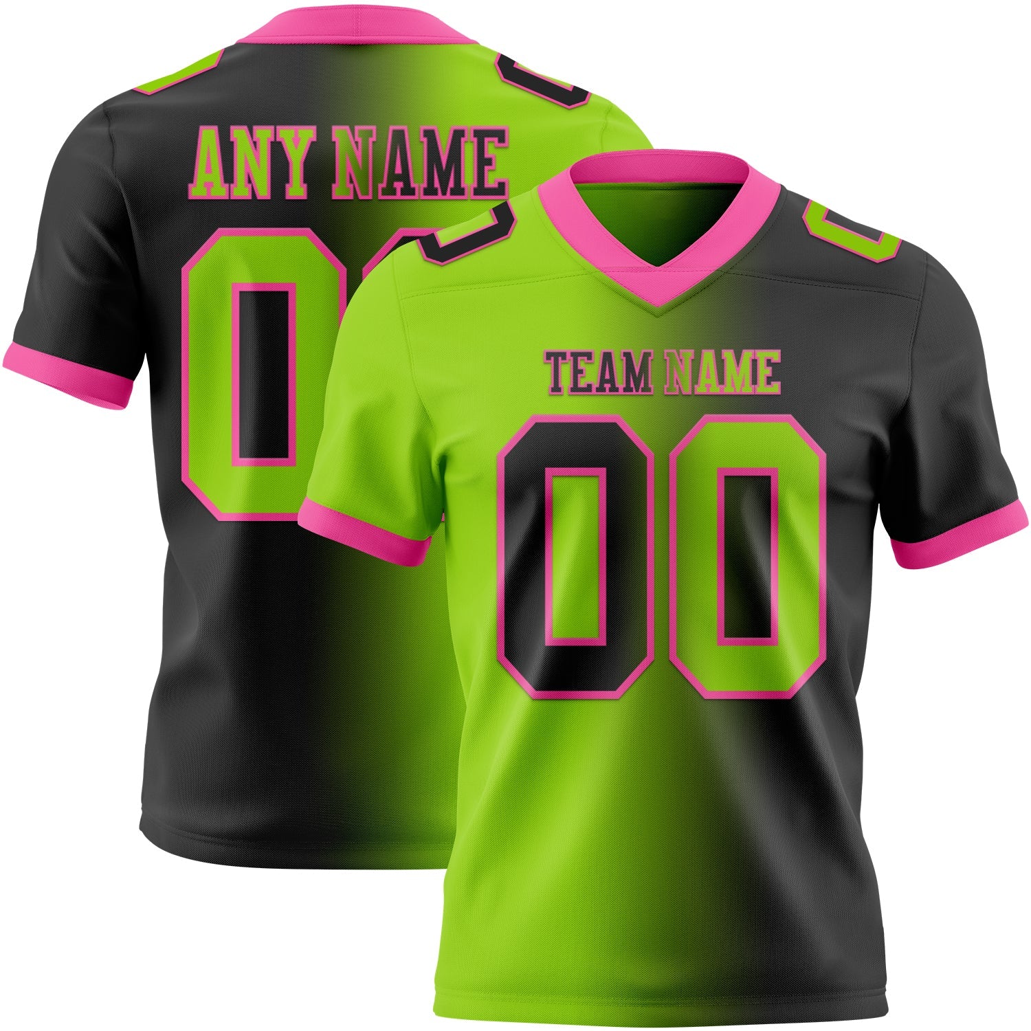 Custom Black Neon Green-Pink Authentic Gradient Fashion Football Jersey