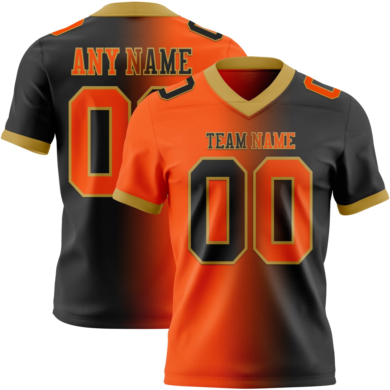 Custom Black Orange-Old Gold Authentic Gradient Fashion Football Jersey