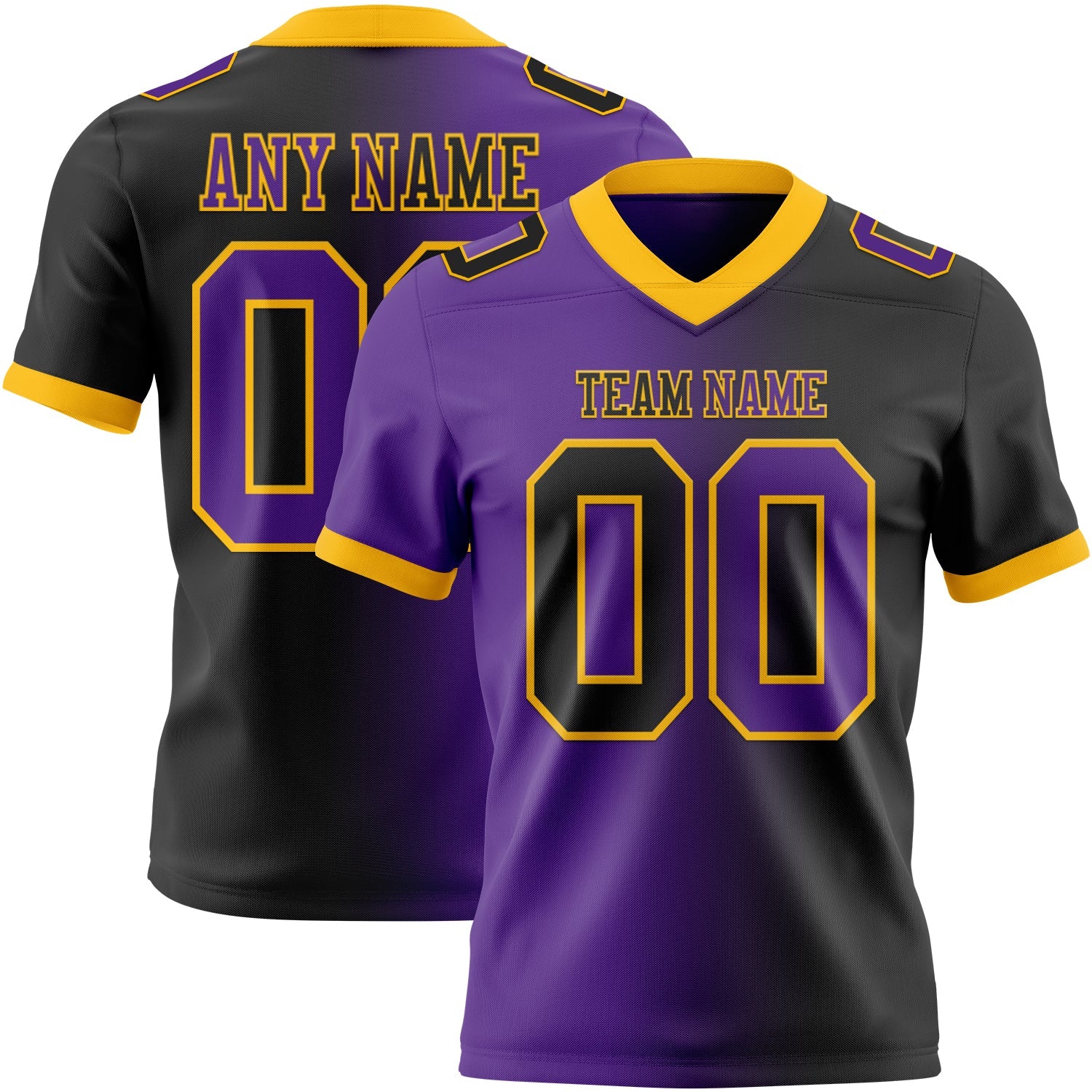 Custom Black Purple-Gold Authentic Gradient Fashion Football Jersey