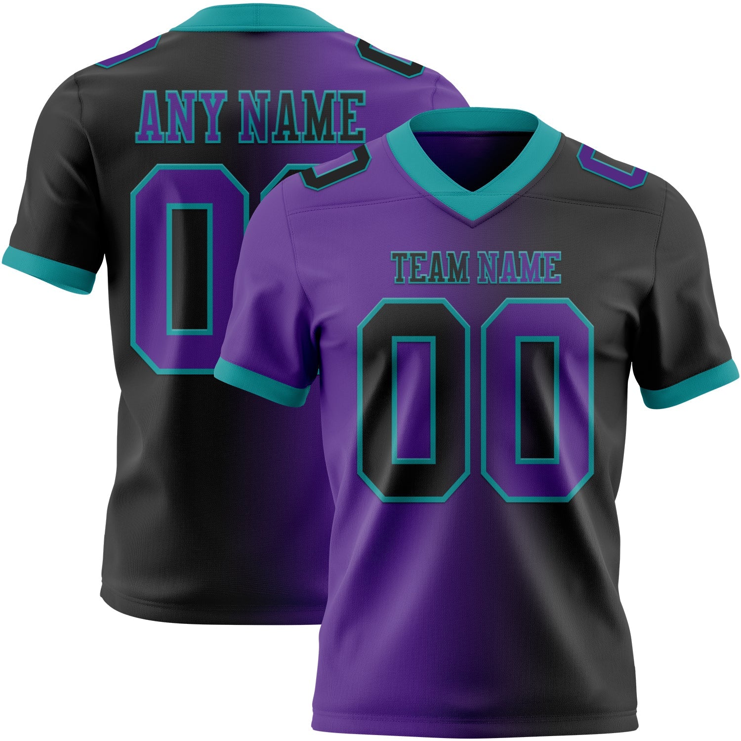 Custom Black Purple-Teal Authentic Gradient Fashion Football Jersey