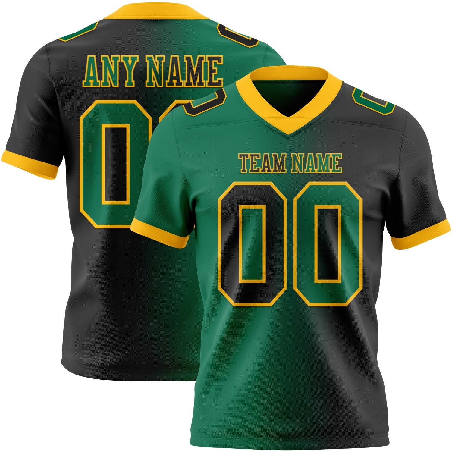 Custom Black Kelly Green-Gold Authentic Gradient Fashion Football Jersey