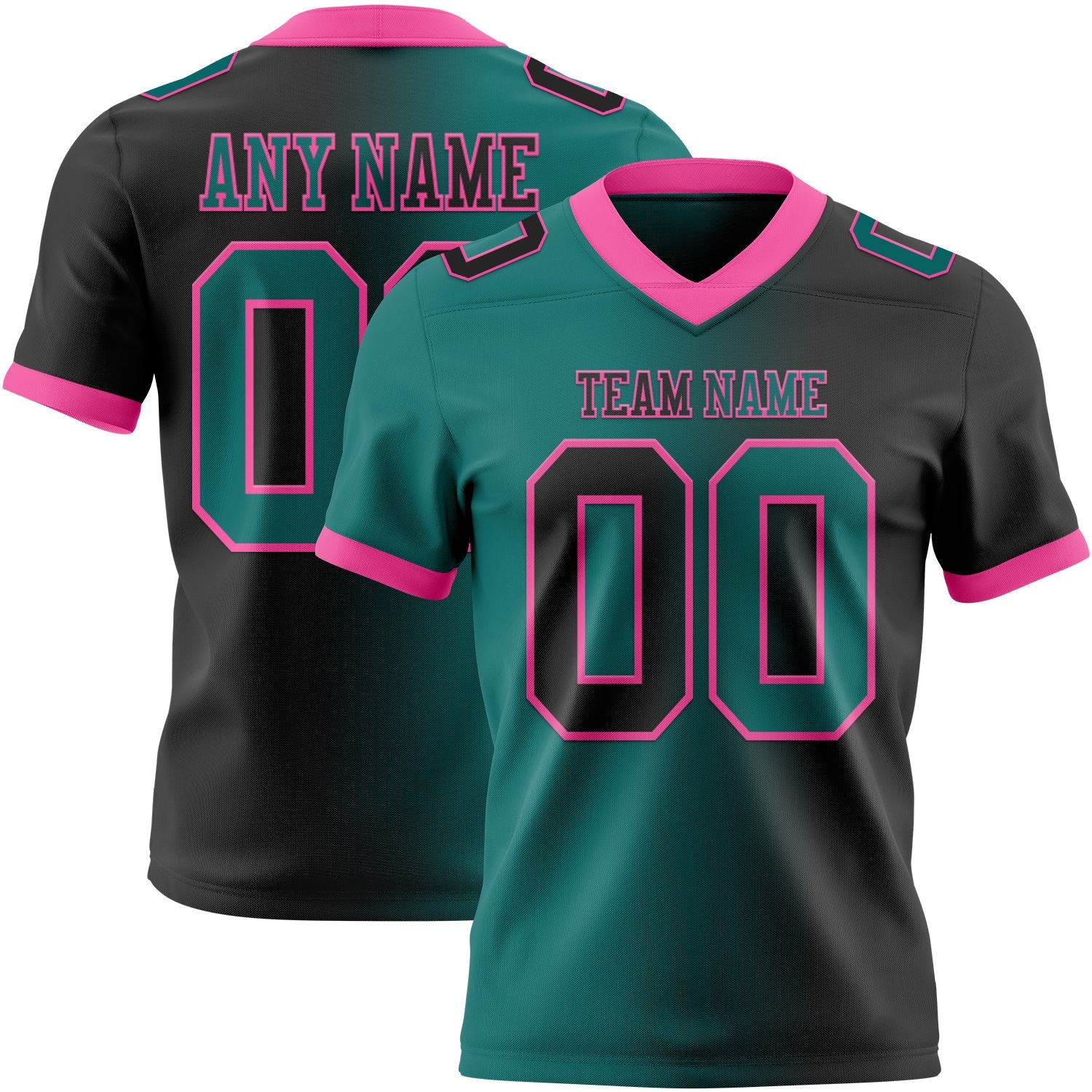Custom Black Teal-Pink Authentic Gradient Fashion Football Jersey