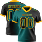 Custom Black Teal-Gold Authentic Gradient Fashion Football Jersey