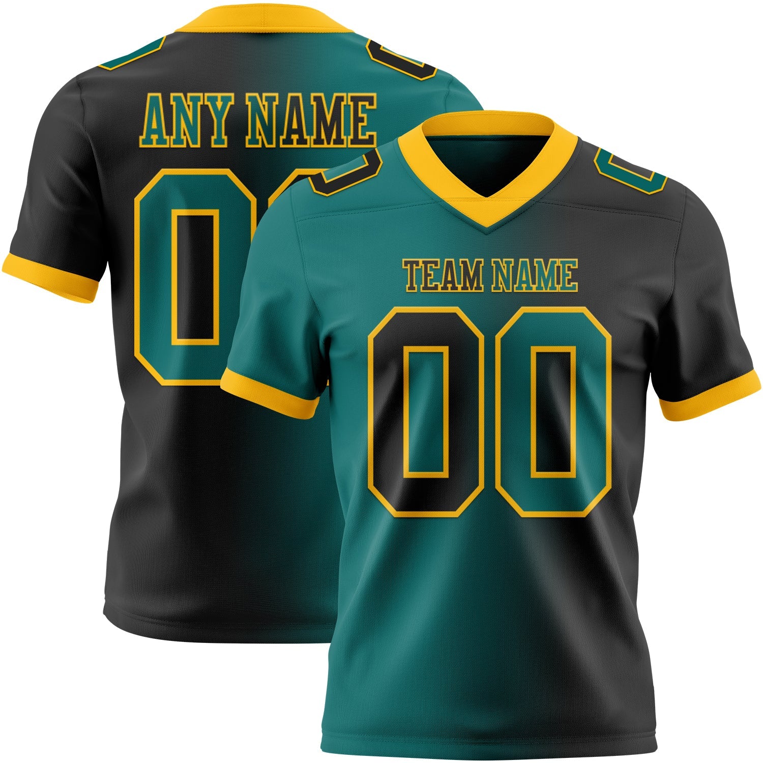 Custom Black Teal-Gold Authentic Gradient Fashion Football Jersey
