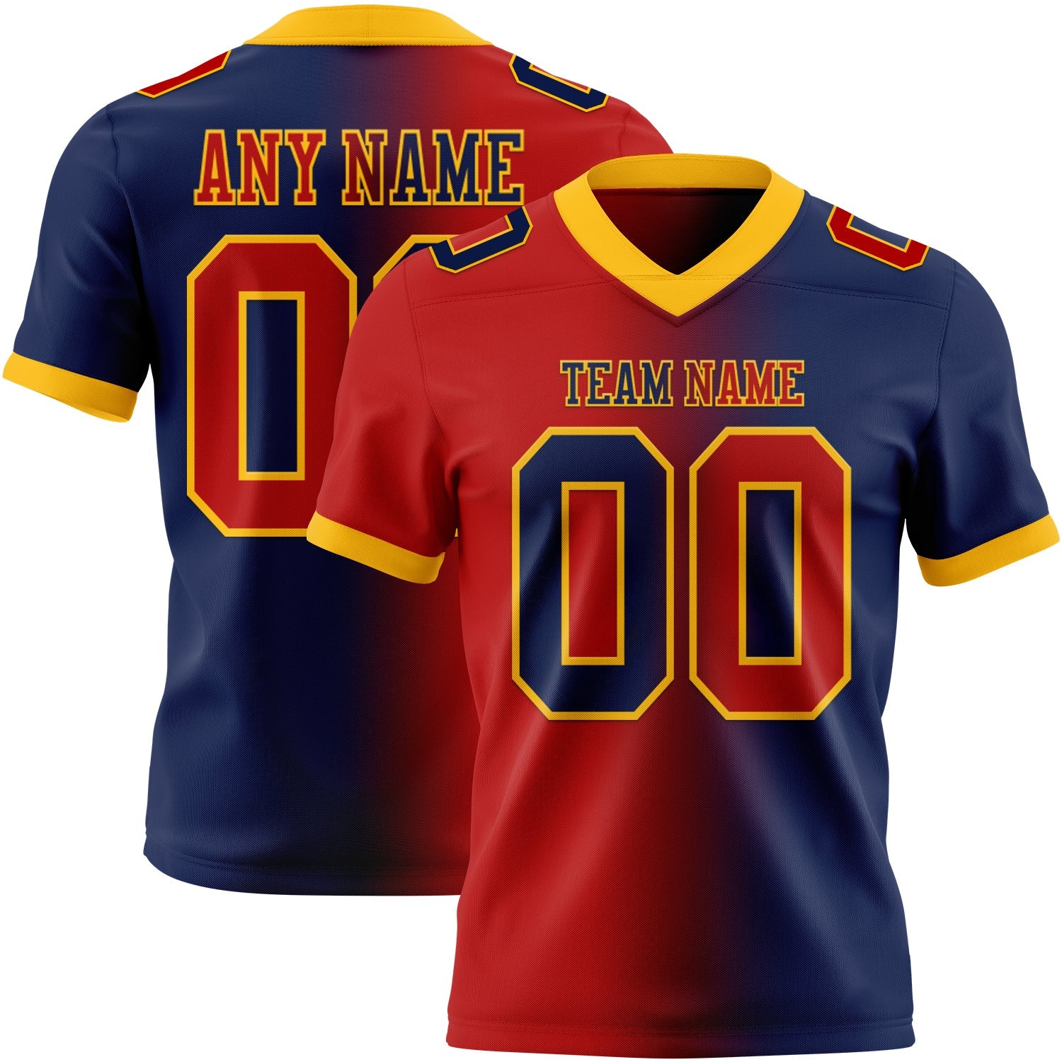 Custom Navy Red-Gold Authentic Gradient Fashion Football Jersey