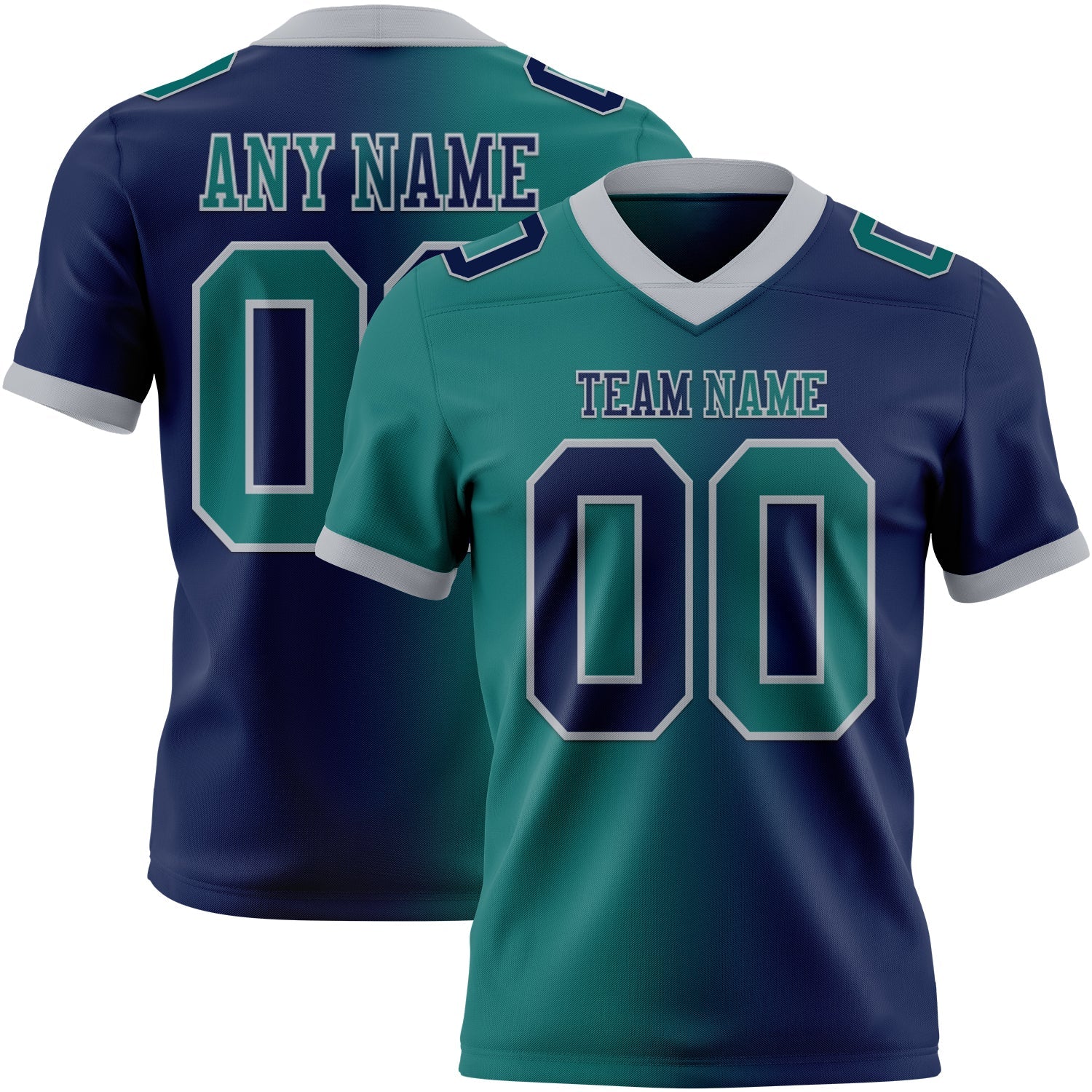 Custom Navy Teal-Gray Authentic Gradient Fashion Football Jersey