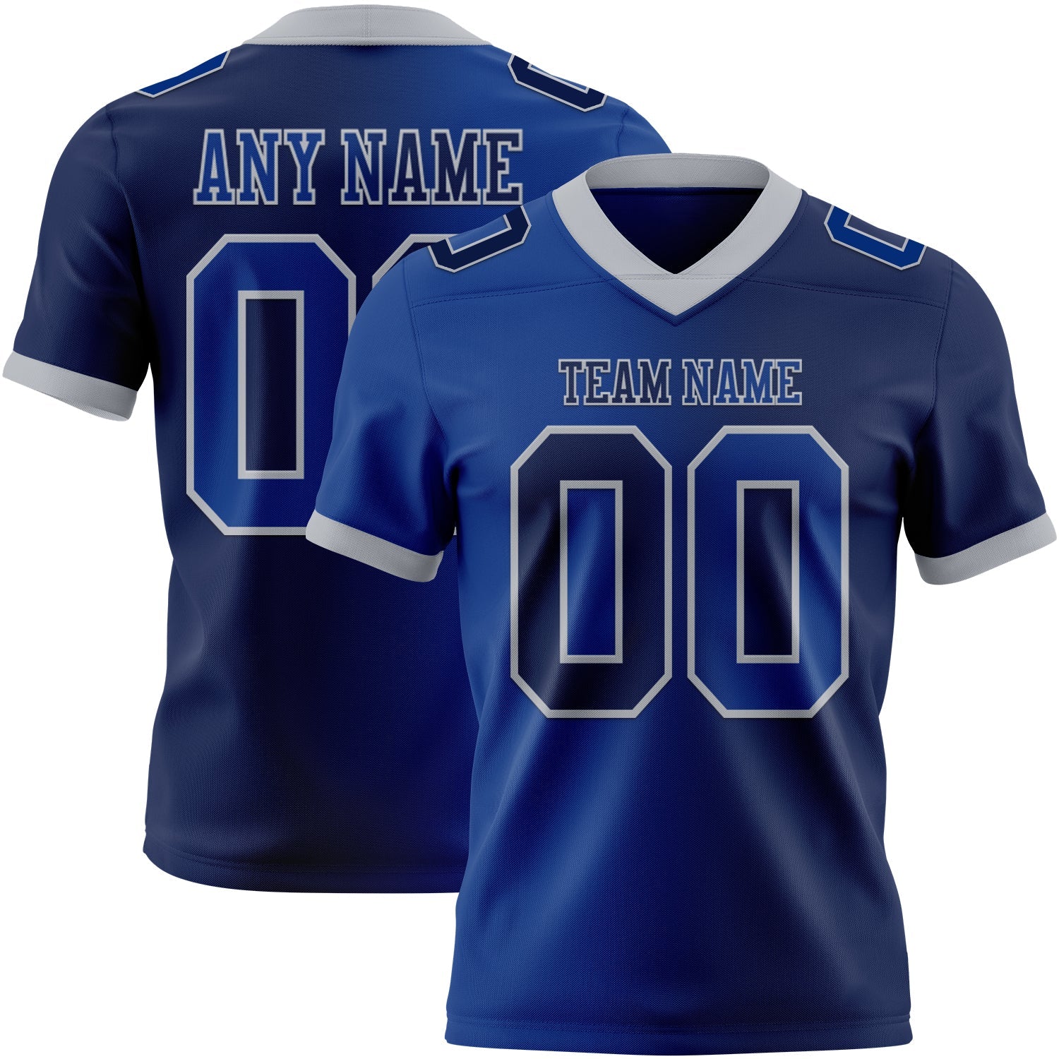 Custom Navy Royal-Gray Authentic Gradient Fashion Football Jersey