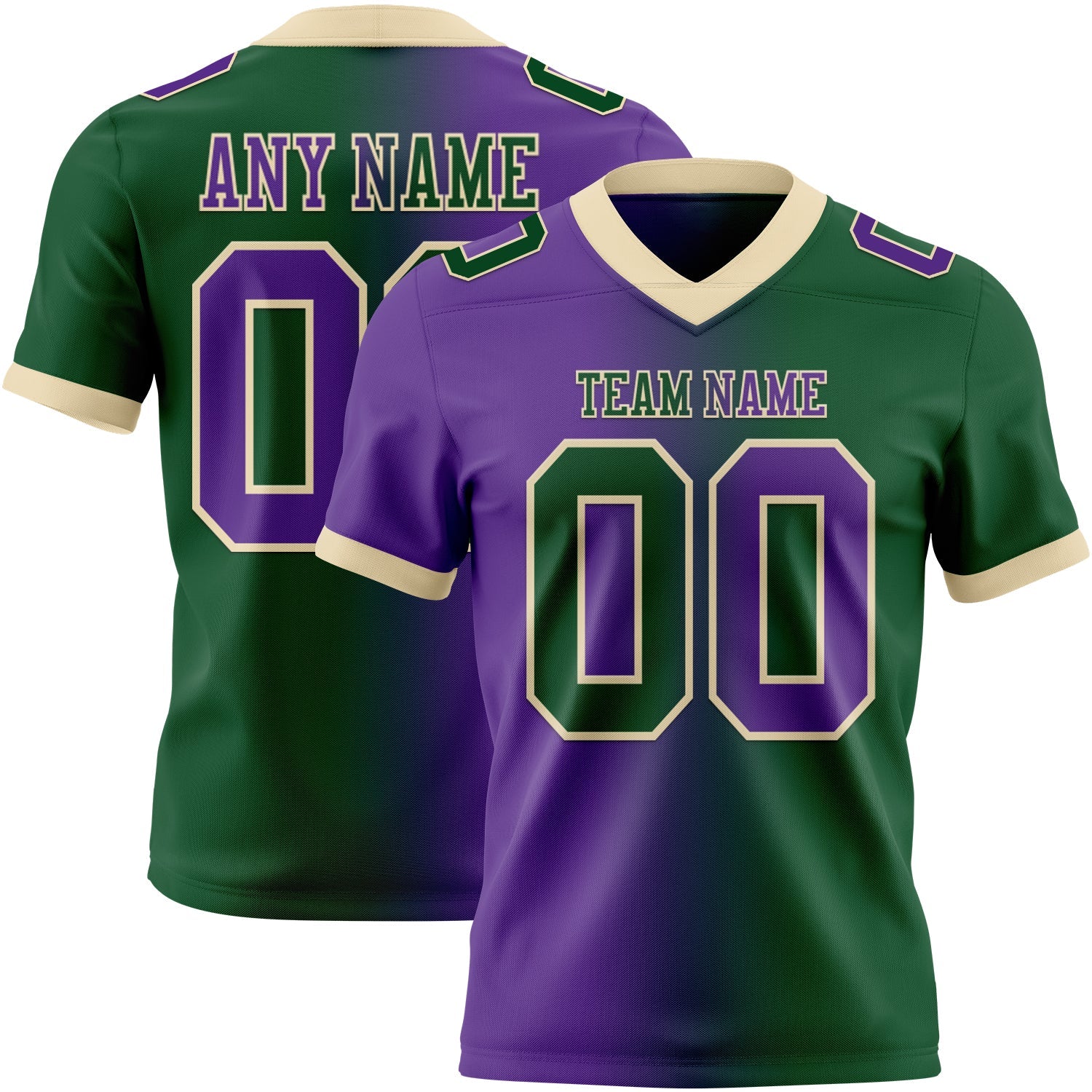 Custom Green Purple-Cream Authentic Gradient Fashion Football Jersey