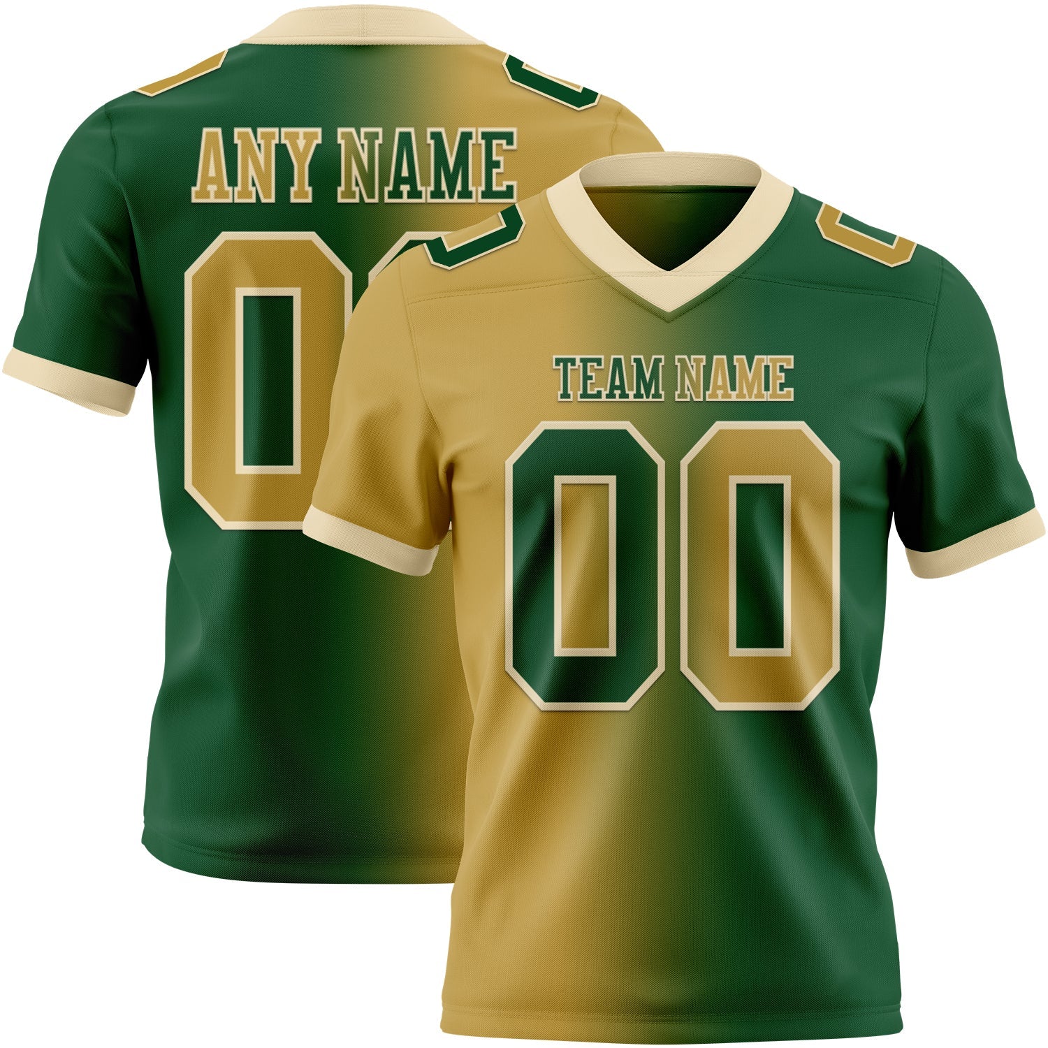 Custom Green Old Gold-Cream Authentic Gradient Fashion Football Jersey