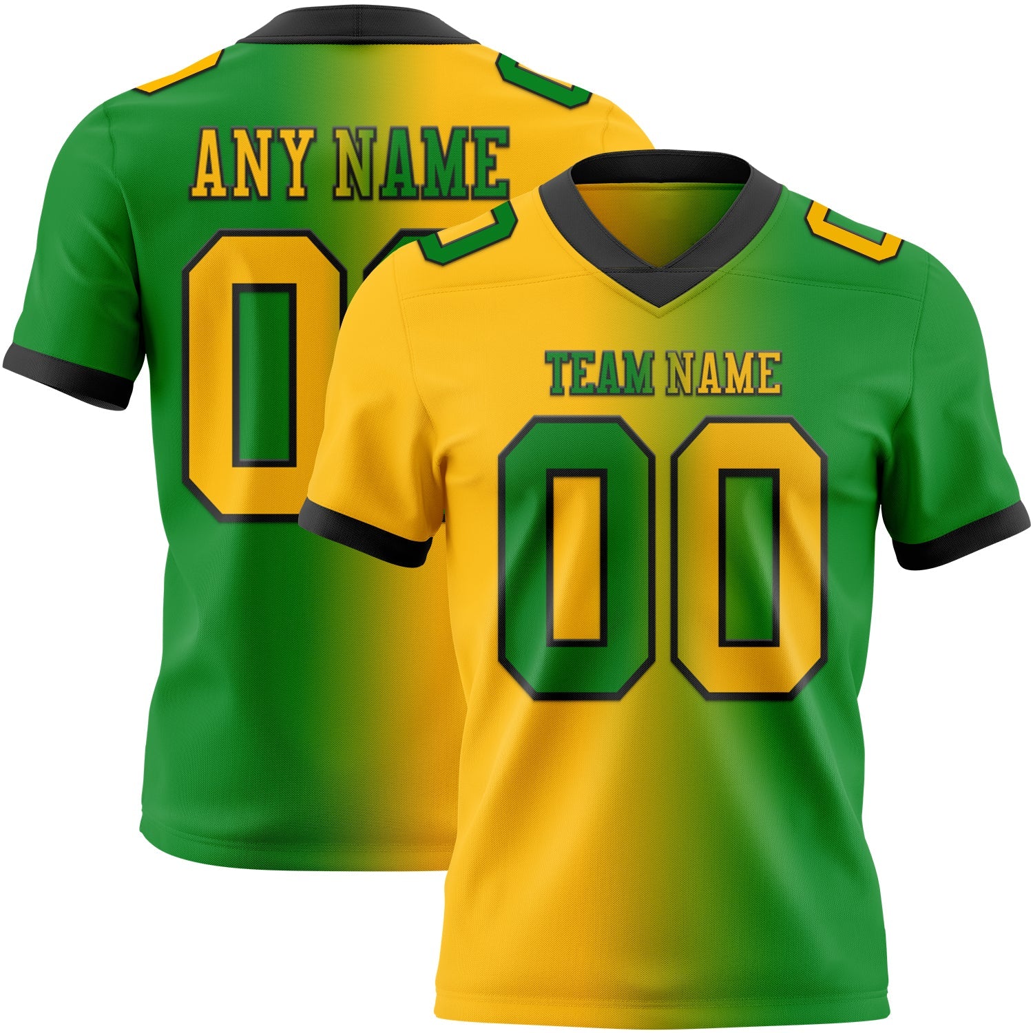 Custom Grass Green Gold-Black Authentic Gradient Fashion Football Jersey