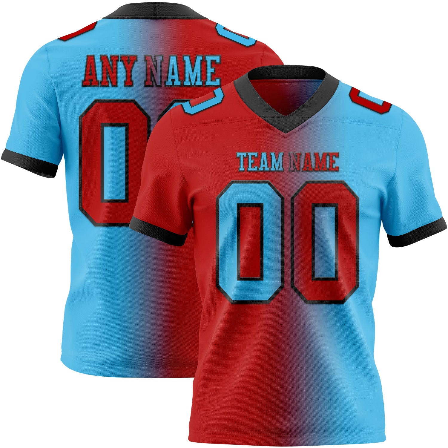 Custom Sky Blue Red-Black Authentic Gradient Fashion Football Jersey