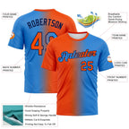 Custom Powder Blue Orange-Navy Gradient Fashion Performance T-Shirt