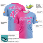 Custom Light Blue Pink-White Gradient Fashion Performance T-Shirt